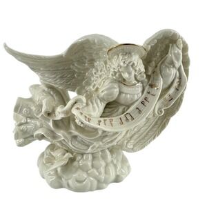 Candle Holder Porcelain Angel Off-White 6.85" T x 9" W x 3.6" D Christmas Statue